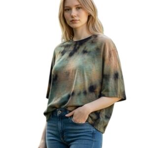 Cotton Citizen Earth Tone Tie-Dye Short Sleeve Tee, Relaxed Fit, Women's Large